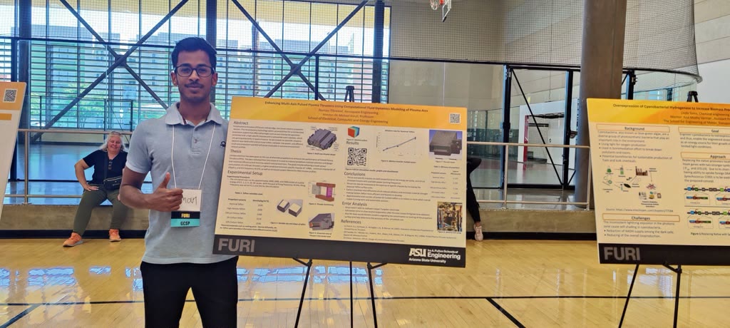 Presenting the thruster research poster at the FURI symposium